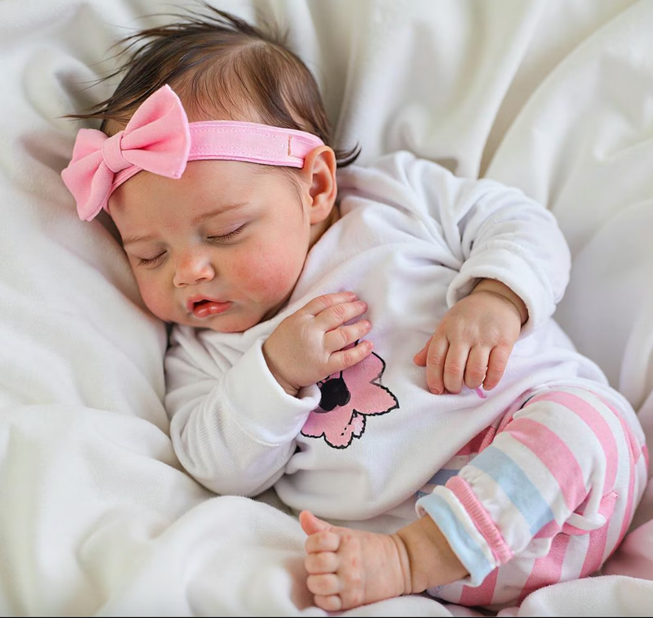 S.uper Sweet Sleeping Reborn Baby Girl N.ewborn Doll with Soft Brown Hair